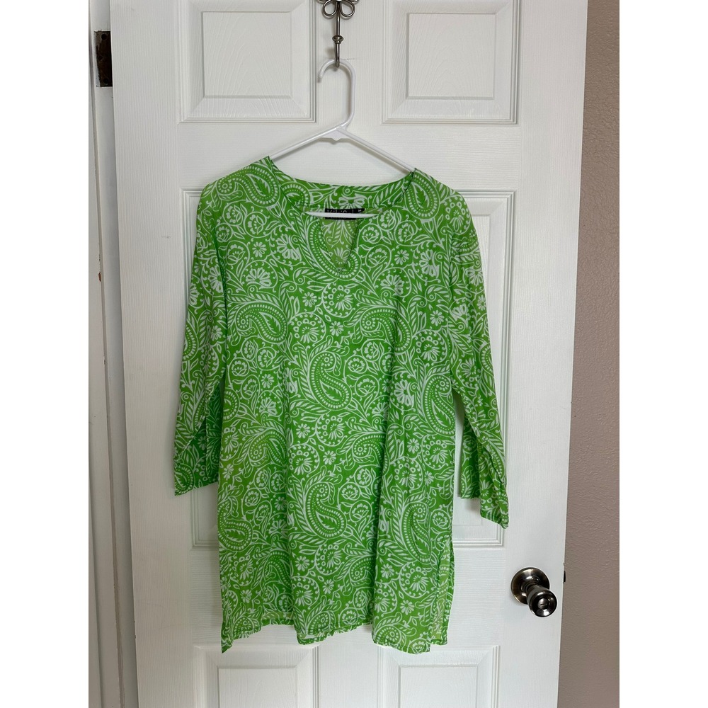 KikiSol - Medium - ‎ Green & White Paisley Print Tunic